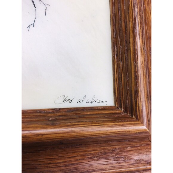 Vintage Mallard Duck In Flight With Tree Branches & Leaves Marble Etching Signed - Picture 6 of 7